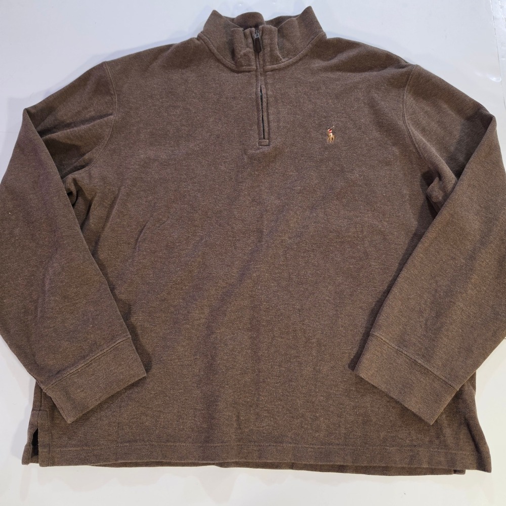 Polo Ralph Lauren Mens XL Brown Estate Rib Quarter Zip Pullover Cotton Sweater